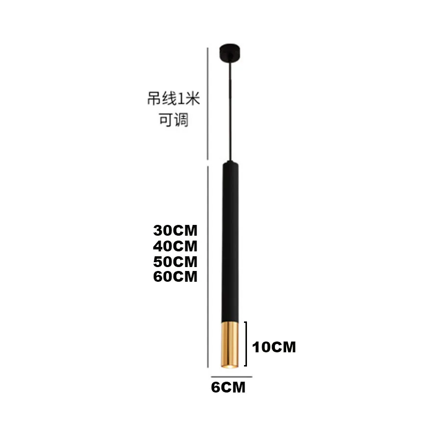

Modern Cylinder Pipe Pendant Light Black Golden LED Long Tube Hanging Lamps Kitchen Island Droplight For Stairs Dining Room