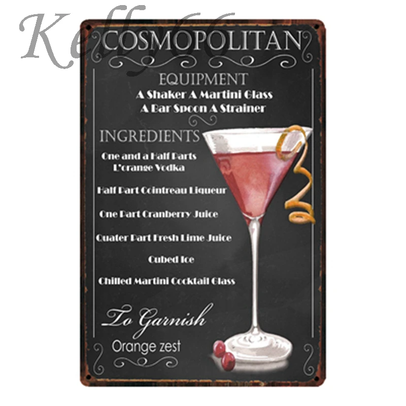 

[ Kelly66 ] Cosmopolitan Cocktail Metal Sign Tin Poster Home Decor Bar Wall Art Painting 20*30 CM Size y-1816