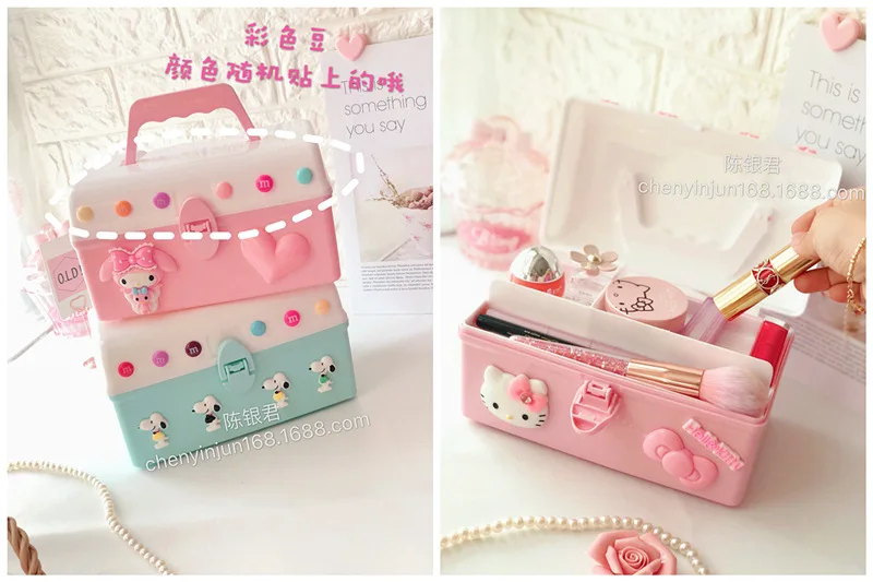 Hello kitty Пластиковый Контейнер Для Хранения Подарочная игрушка коробка для ювелирных изделий ящик для косметики Настольный органайзер для таблеток