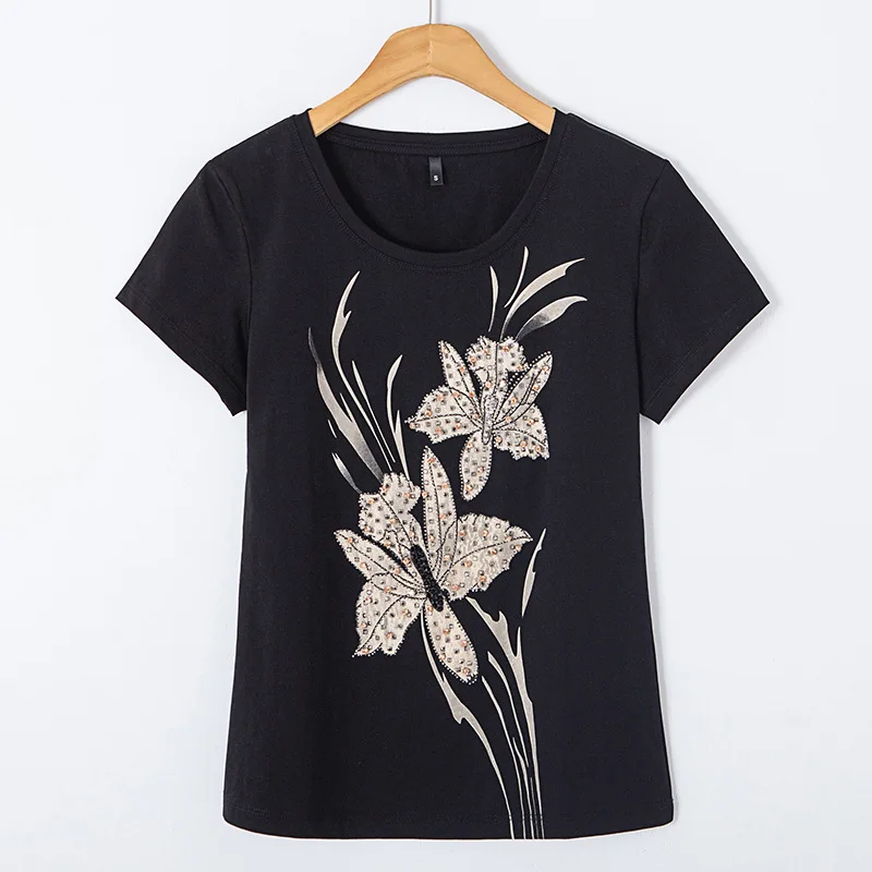 

New spring and summer 2020 short sleeve women's T-shirt round neck handmade lotus slim Korean versatile women's T-shirt 6609