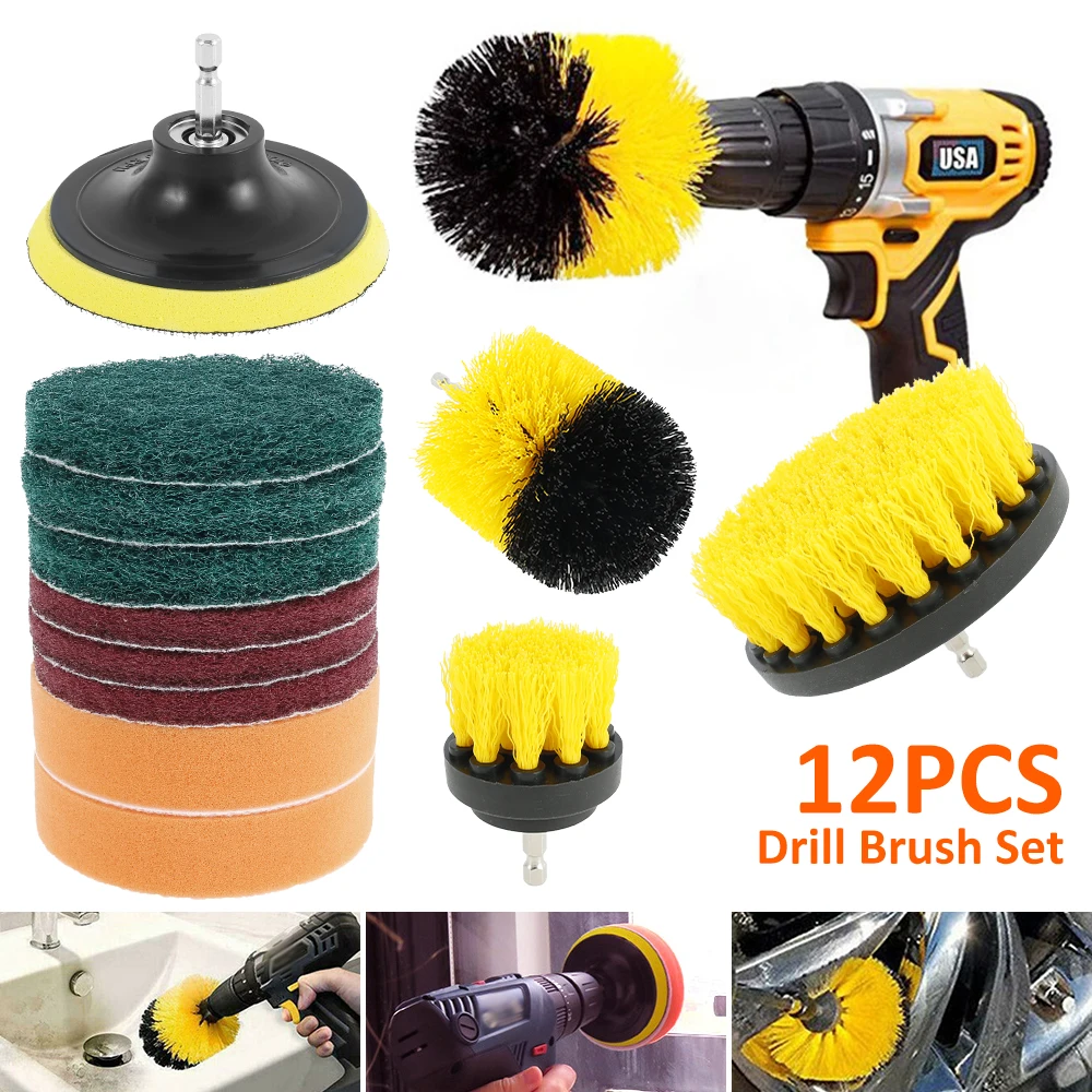 

12Pcs/Set Car Drill Cleaning Brushes Attachment Scouring Sponge Pads Kitchen Tile Washing Scrubber Electric Cleaner Accessories