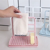 kitchen sink rack plastic sponge holder towel rack soap brush holder with drain pan kitchen multi function drying rack organizer