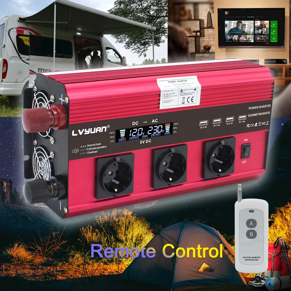12000W LCD Инвертор питания AC/DC 12V/24V к переменному току 220V 230V 240V Беспроводной