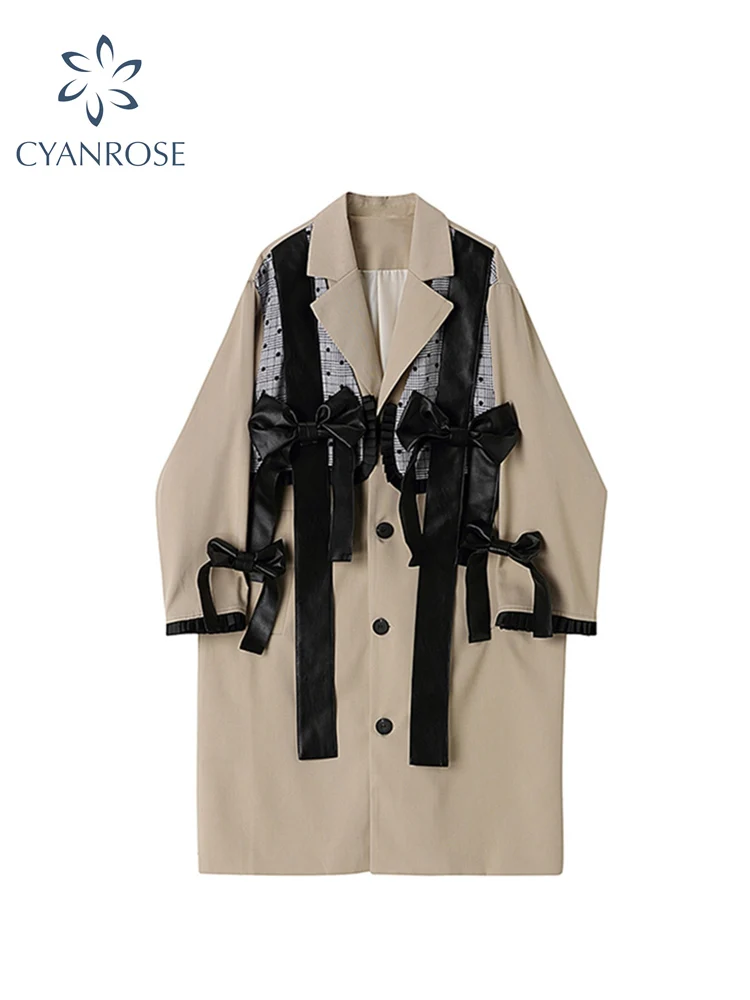 Женский однобортный Тренч с бантом свободная винтажная уличная одежда в стиле