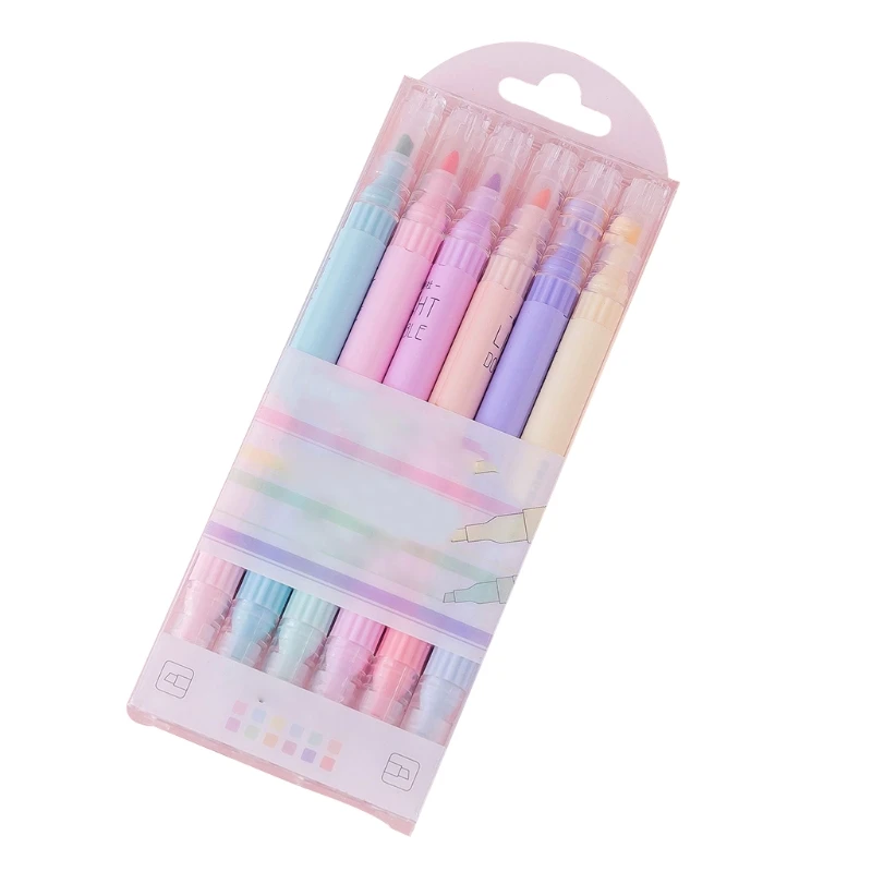 

G5AA 6 Pcs Dual-ended Fluorescence Marker Double-Colored Pens 12 Colors Quick Dry Ideal for Graffiti Note Taking Crafting