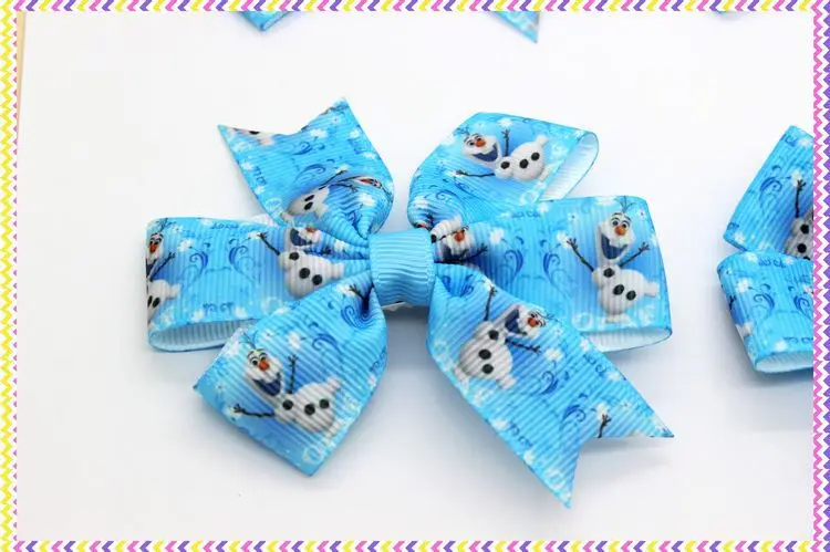 DHK 3.1'' 10pieces anna elsa snowman Ribbon Bows with hair clip headband headwear hairbow diy decoration wholesale OEM E1431