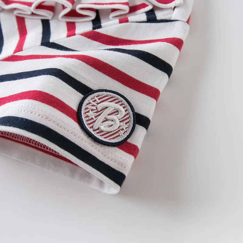 DKH13292 dave bella summer 5Y-13Y kids clothes children fashion striped letter ruched T-shirt girls high quality tees | Детская одежда