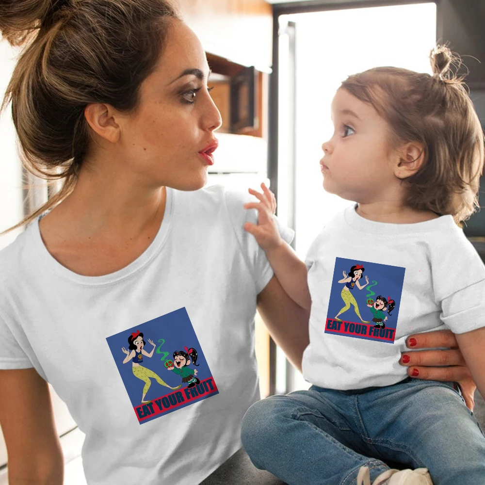 

Funny Disney Princess Series Mom and Son Daughter Clothes Fashion All-match Instagram Top Casual Family Look Matching Clothing