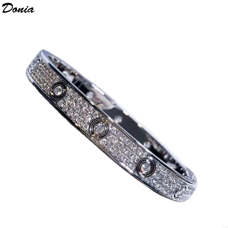 

Donia jewelry European and American fashion wide AAA zircon bracelet female and male couples married full zircon bracelet