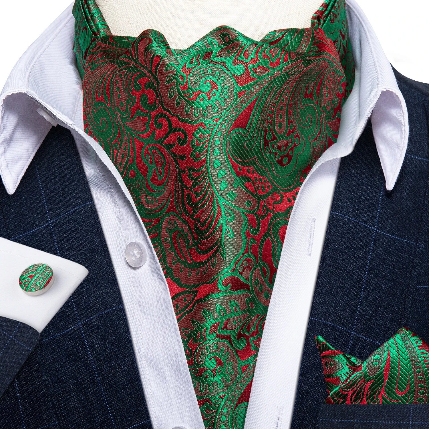 Подарочный Мужской Шелковый зеленый красный шарф шейный платок Аскот галстук