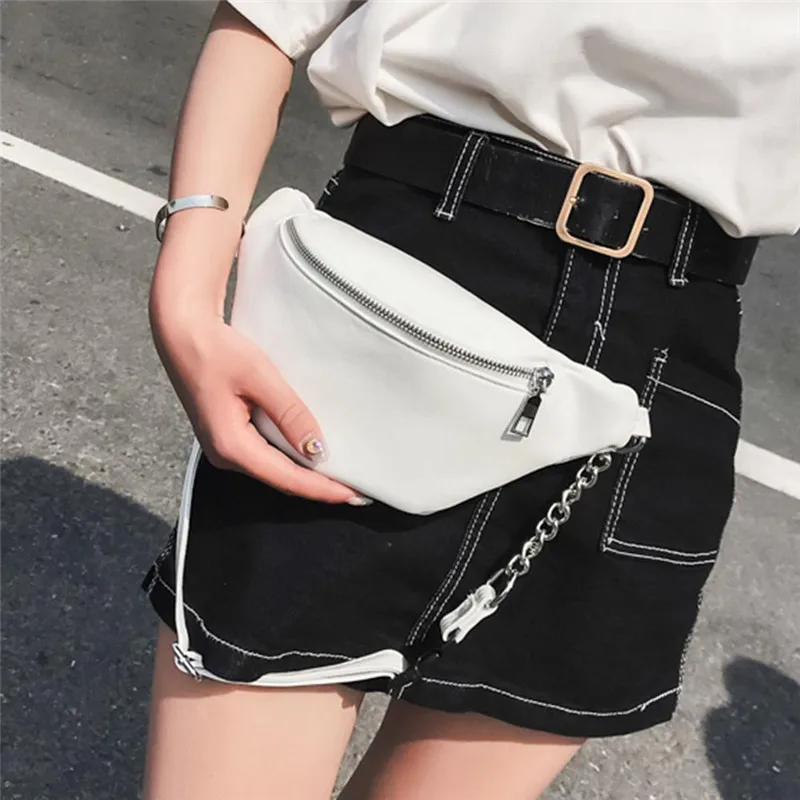 

Women Fashion Solid White Black PU Leather Waist Bag Purse Shoulder Bags Lady Casual Waist Packs Bum Bags Fanny Pack