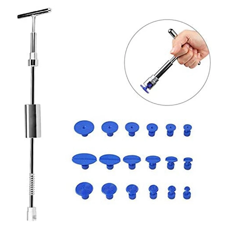 barato 22 Pçs/set Slide Hammer T Barra Extrator Ferramenta Auto Carro Dent Removedor Ferramentas De Reparo Azul Dent Extrator Guias Gancho Hastes Kits