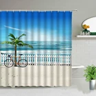 Занавеска для душа с изображением океанской пальмы, экзотический пляжный занавес для ванной с морским пейзажем, с крючками, декоративные экраны для ванны
