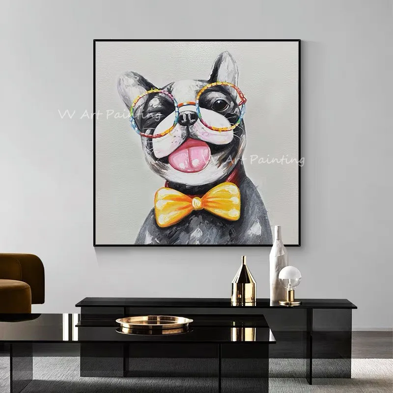 Собака с очками ручной работы 100% картина маслом животное абстрактное искусство