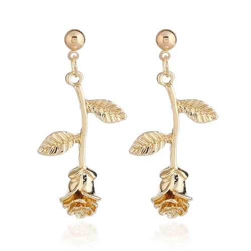 K Earring DoreenBeads модный эмалевый кулон для женщин, девушек, розовое золото, красный цветок розы, кулон 50 см(19 5/")-45 см(17 6/8"), длинный 1 шт - Metal Color: K Earring