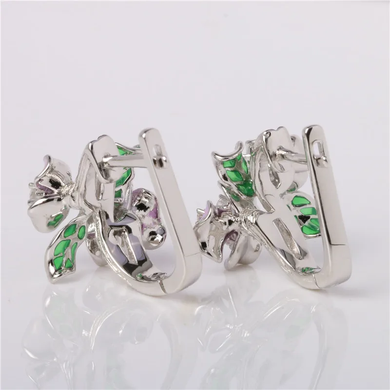 100% 925 пробы серебряные модные эмалированные Клипсы Серьги для женщин цветок