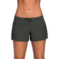 new summer ladies high waist boxer shorts lace up sexy swimming trunks solid color bottoming swimming trunks