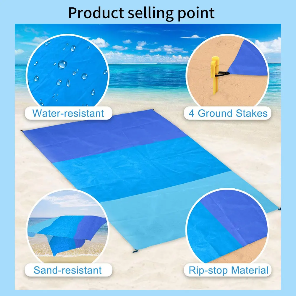 

Beach Blanket Picnic Mat Rug Portable Pocket Sandproof Water Resistant Nylon Blanket For Outdoor Travel Camping Hiking Picnic