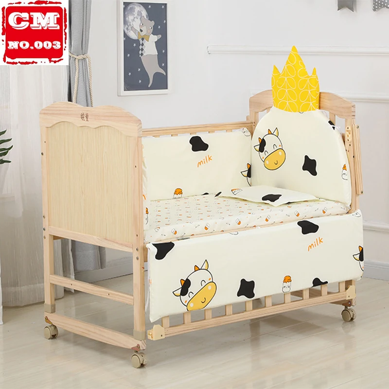 

6pcs 60*120 Newborn Baby Bedding Set For Girl Boy Crib Bumper Protector Crown Design Baby Bed Bumper Bed Sheet Pillowcase ZT44