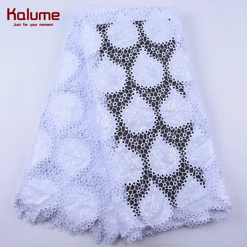 

Kalume Latest African Sequins Guipure Cord Lace Fabric Embroidery Nigerian Milk Silk Water Soluble Cord Laces For Occasions 1980