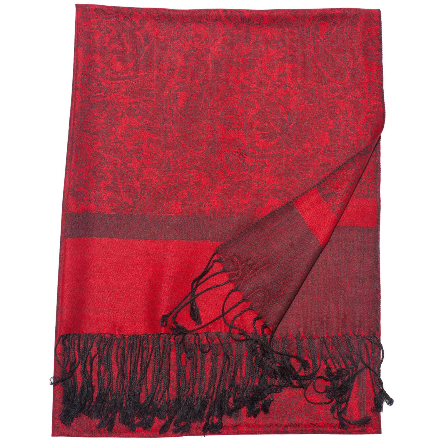 Pashimina Silk Scarf Paisley Jacquard Autumn Warp Winter Shawl Cashmere Hijab Long 2 Tones Soft High Quality Gift Red Black |
