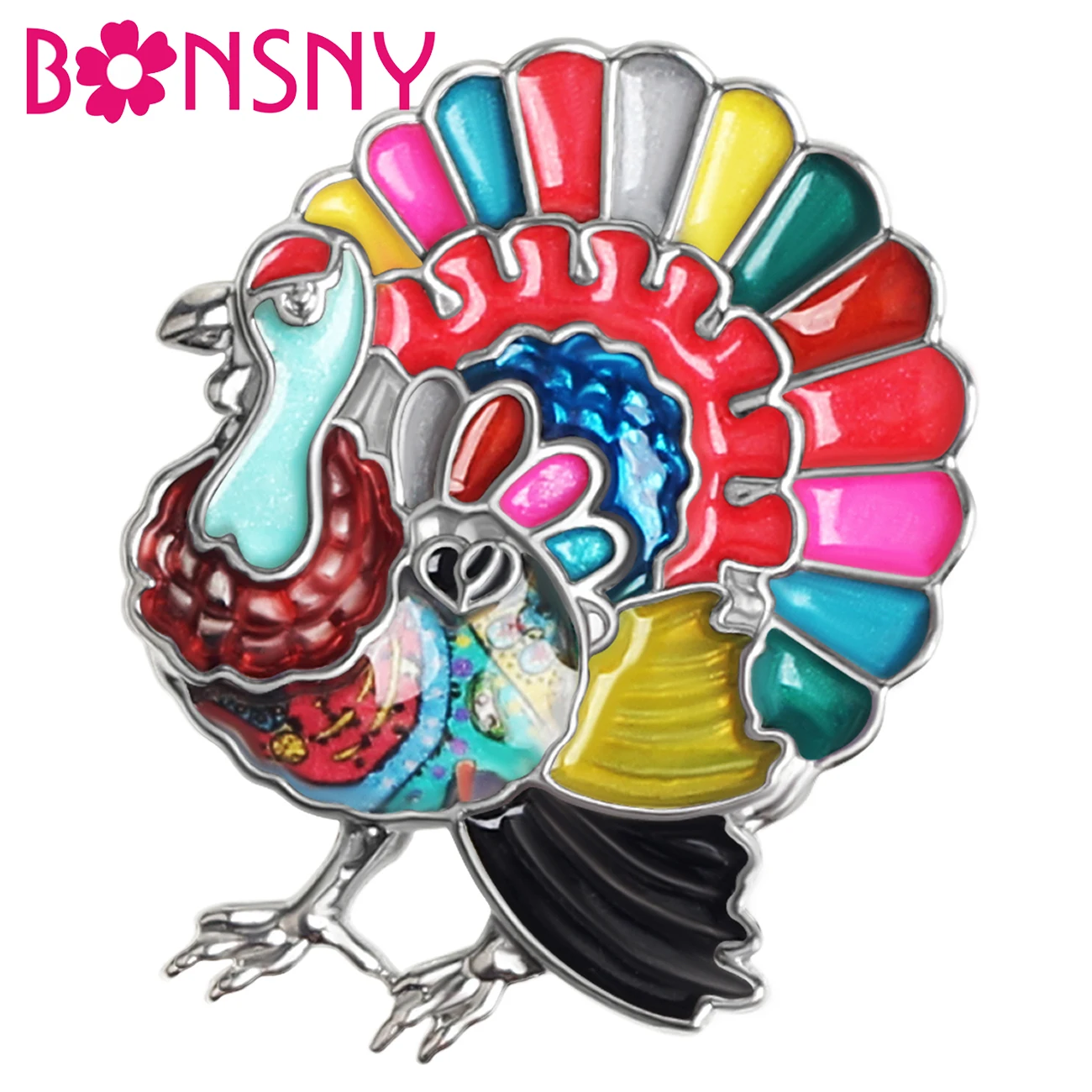 

Bonsny Enamel Alloy Mental Floral Thanksgiving Sweet Turkey Chicken Brooches Pin Scarf Charm Jewelry For Women Teens Girls Party