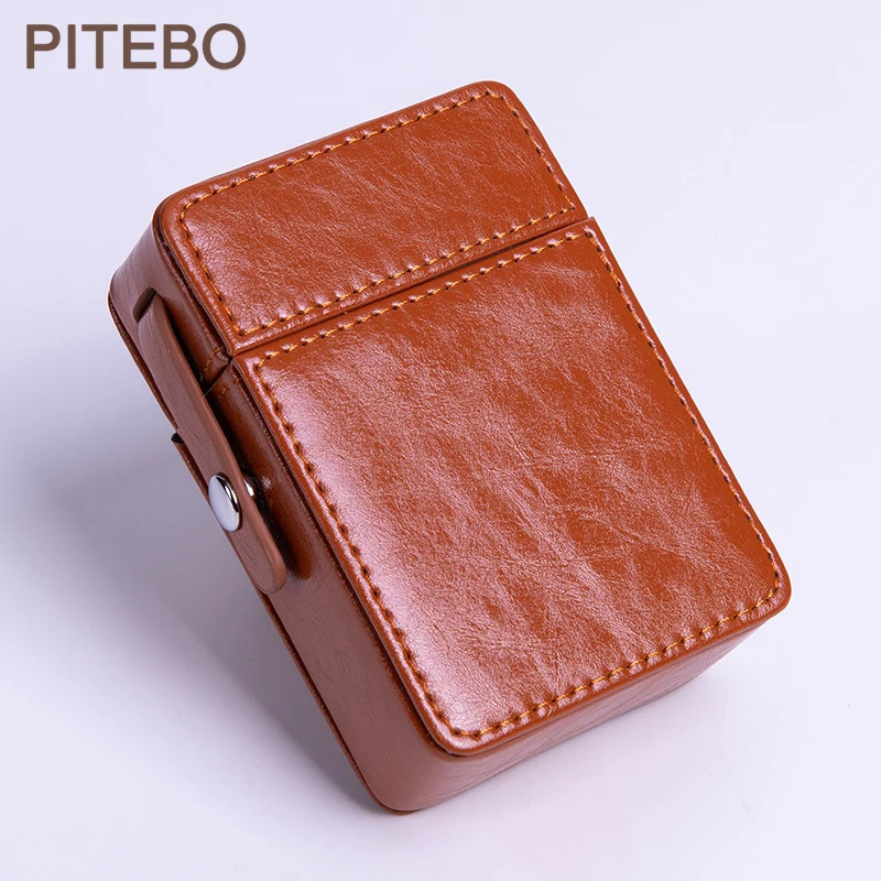 

PITEBO Business Person Leather cigarette pack 20 cigarettes portable leather cigarette storage pack can accommodate a lighter