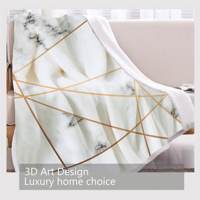 BlessLiving Marble Texture Throw Blanket Black White Golden Bed Blanket Stylish Blankets For Beds Nature Inspired Bedding Hot 3