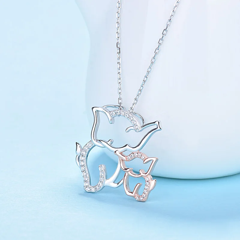 Strollgirl 925 Sterling Silver Hollow Mom and Son Elephant Chain Clear Zircon Animal Necklace for Women Fashion Jewelry Gifts | Украшения и