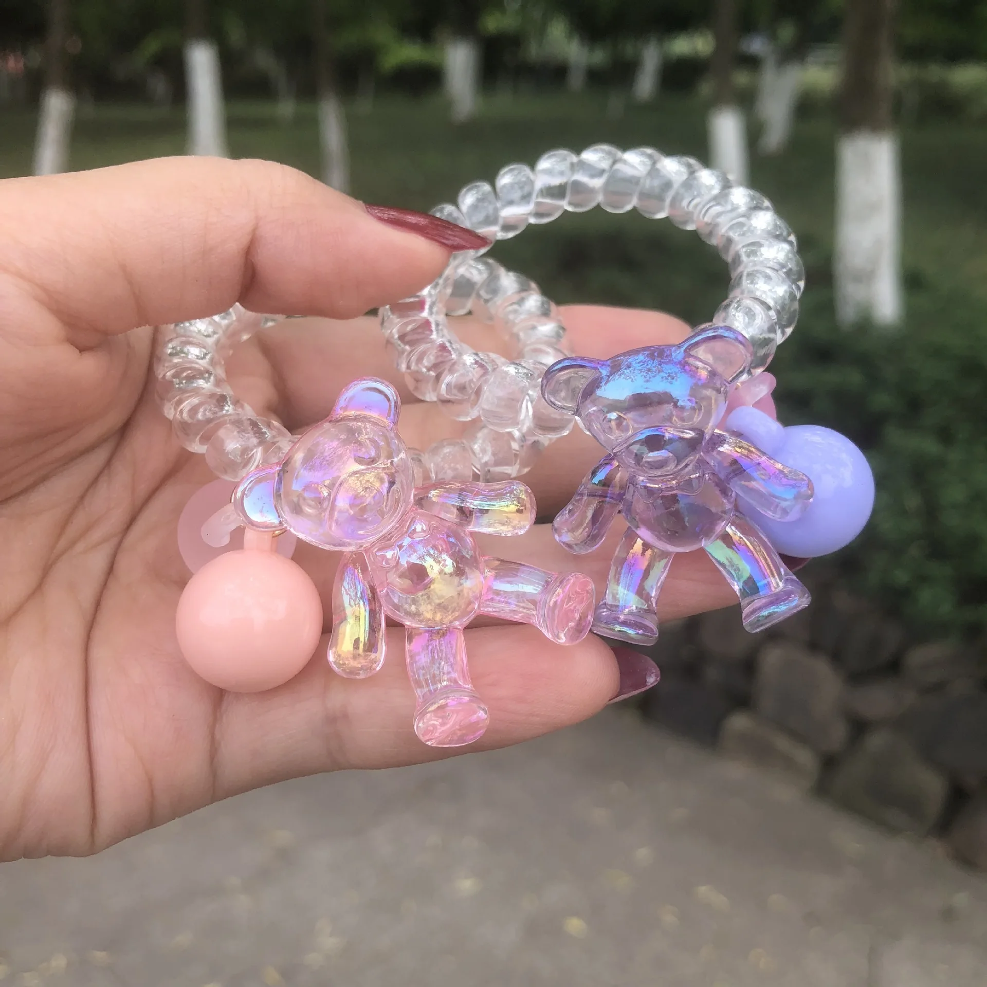 

Korea Transparent Flower Telephone Line Hair Rope Cyrstal Bear Elastic Female Tie Rope Hair Ring Women Hair Accessories