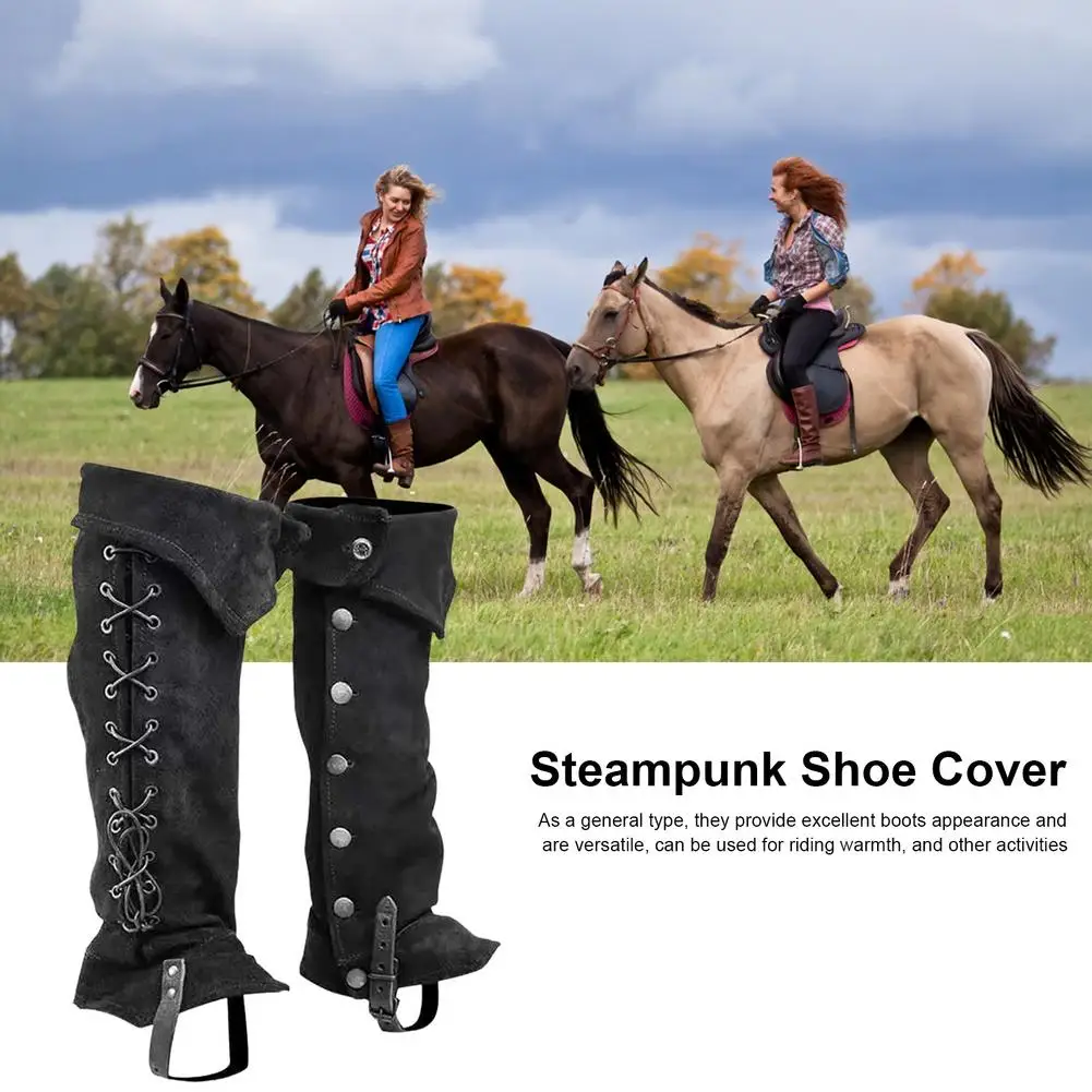

Frosted Leather Velvet Steampunk Shoe Cover Retro Style Adjustable Boots Cover With Elastic Strap Silver Buttons For Cosplay