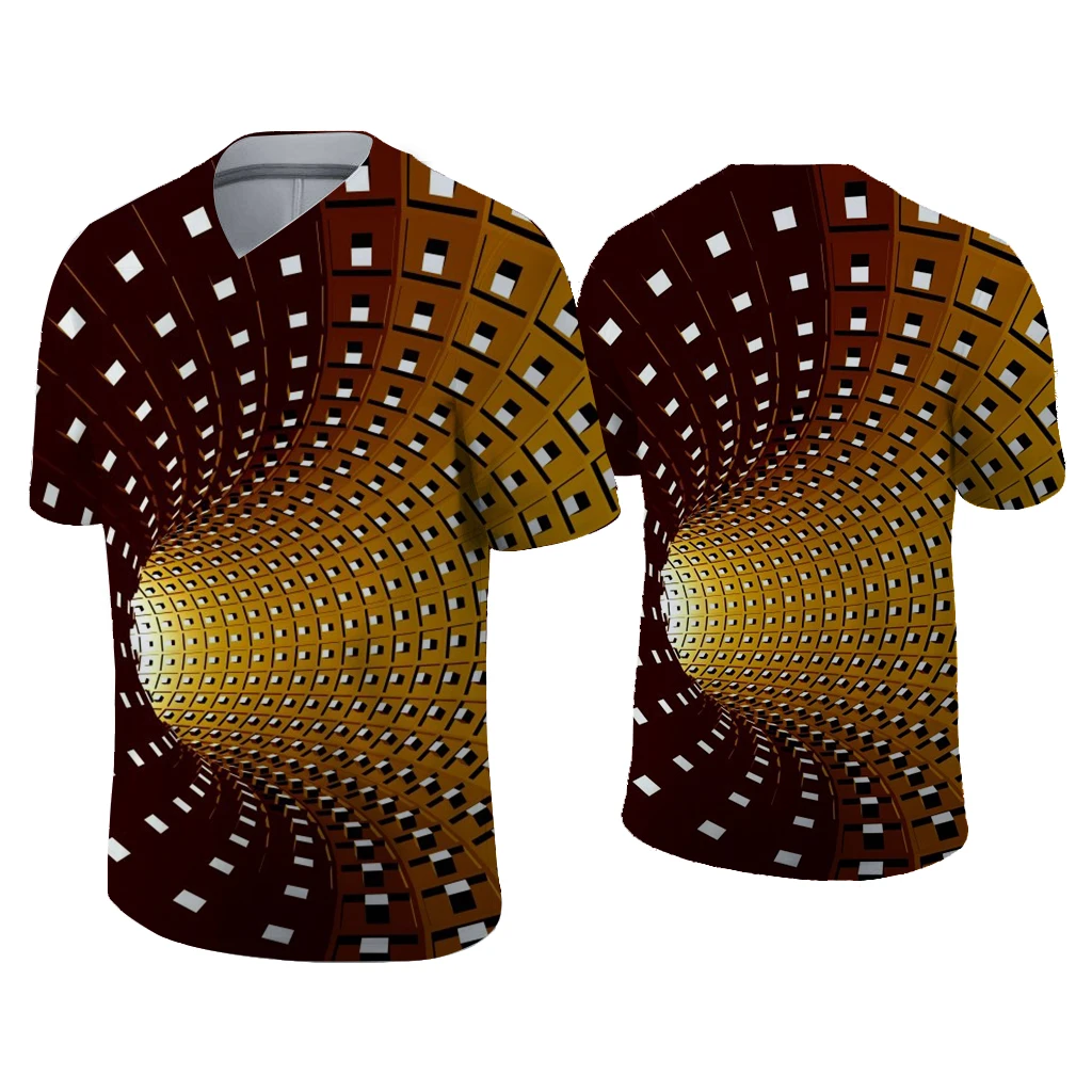 

2021 3D New Print Personalized Vertigo Geometric T-Shirt Fashion Street Style Men Summer Short Sleeve Tops vortex V-neck T-Shirt