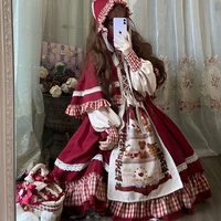 op christmas lolita dress spring autumn vintage long sleeve soft girls dress ruffle sweet cute princess dresses kawaii red cape
