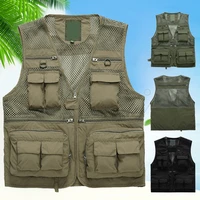 outdoor quick drying fishing vest multi pocket breathable mesh multi pocket and zipper buckle design casual vest