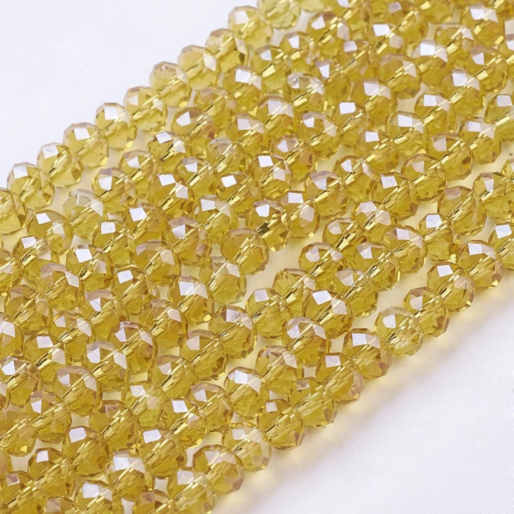 1 Strand Glass Beads Strands, Pearl Luster Plated, Faceted Rondelle, Goldenrod, 6x4mm, Hole: 1mm; about 95pcs/strand,14inches