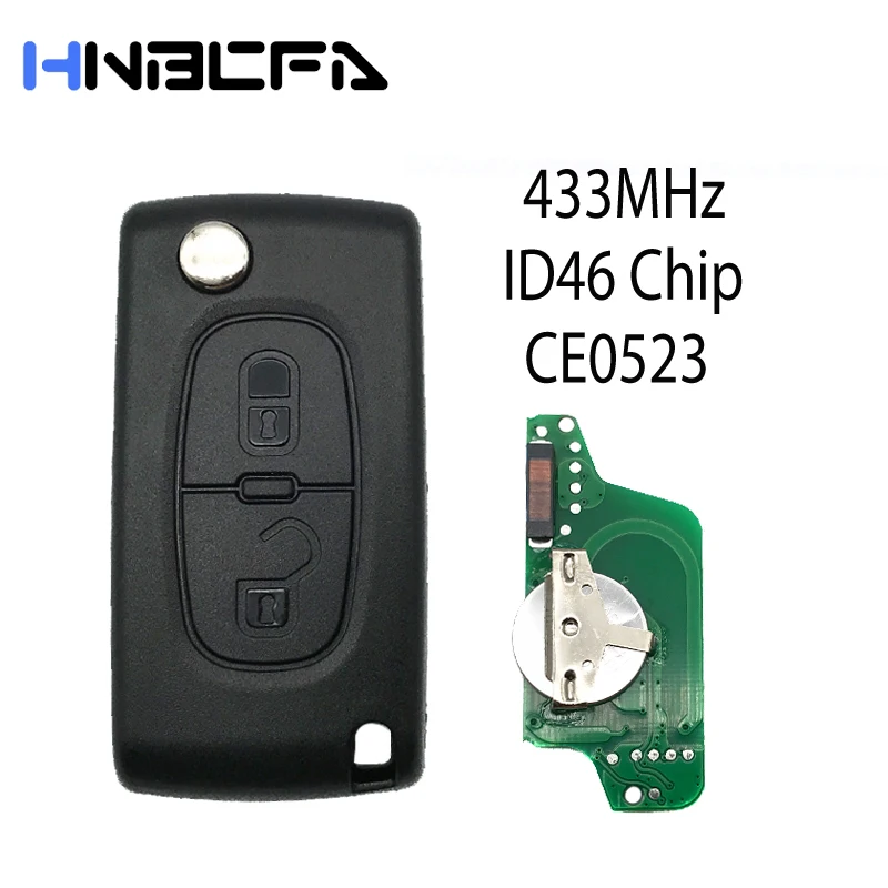 

2 Buttons For Peugeot 307 3008 308 408 433MHz ID46 7941 CE0523 Flip Remote Key VA2/HU83 Blade Car Key Fob ASK