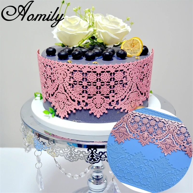 

Aomily Double Lace Flower Pendant Shape Silicone Mold Wedding Cake Border Decoration Fondant Cake Surround Food Grade Baking Mat