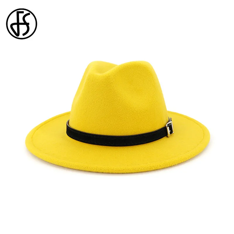 FS Для мужчин женщин белая фетровая шляпка шерстяная шляпа с широкими полями