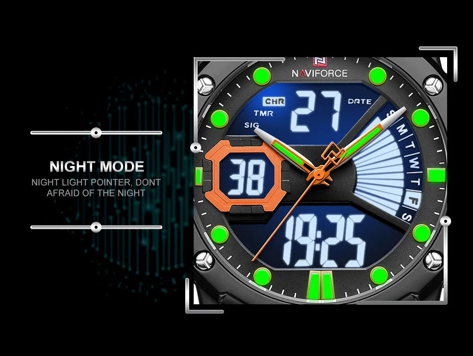 Naviforce аналоговые цифровые часы мужские мужские часы светодиодные цифровые мужские часы спортивные 30 м водонепроницаемые Модные наручные часы Мужские часы