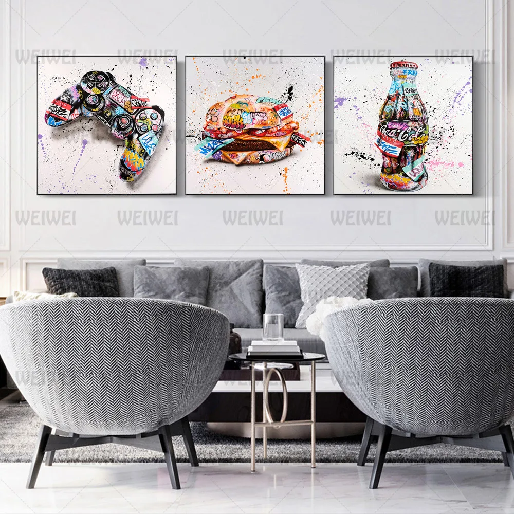 

Graffiti Game Drinks Street Art Canvas Print Painting Fashion Wall Picture Livingroom Home Decoration Poster Weiwei