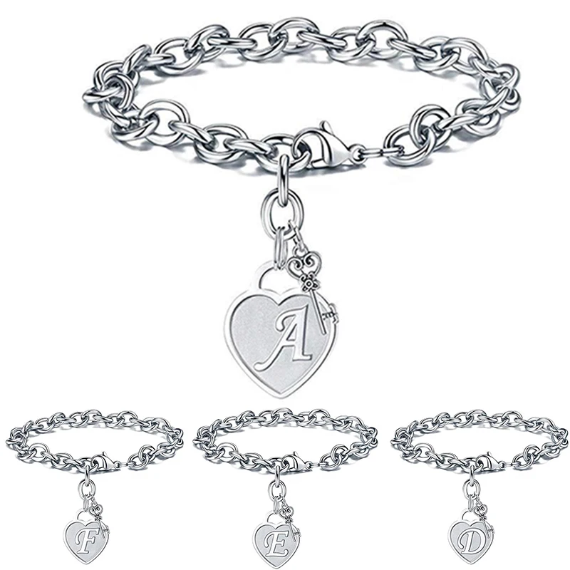 Женский браслет с выгравированными буквами 26 дюймов подвеска из нержавеющей