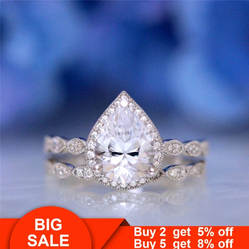 Vintage Water Drop ring set 925 Sterling silver Cubic Zirconia Party Wedding Band Rings for women Bridal Engagement Jewelry | Украшения и