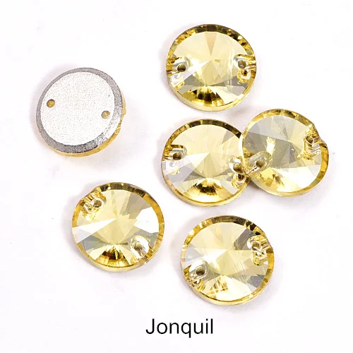 T213-Jonquil 40pcs AAAAA Quality 12mm Round Rivoli Glass Sew On Rhinestones Flatback Crystal Sewing Strass for DIY Wedding Dress B1248 - Цвет: T213-Jonquil