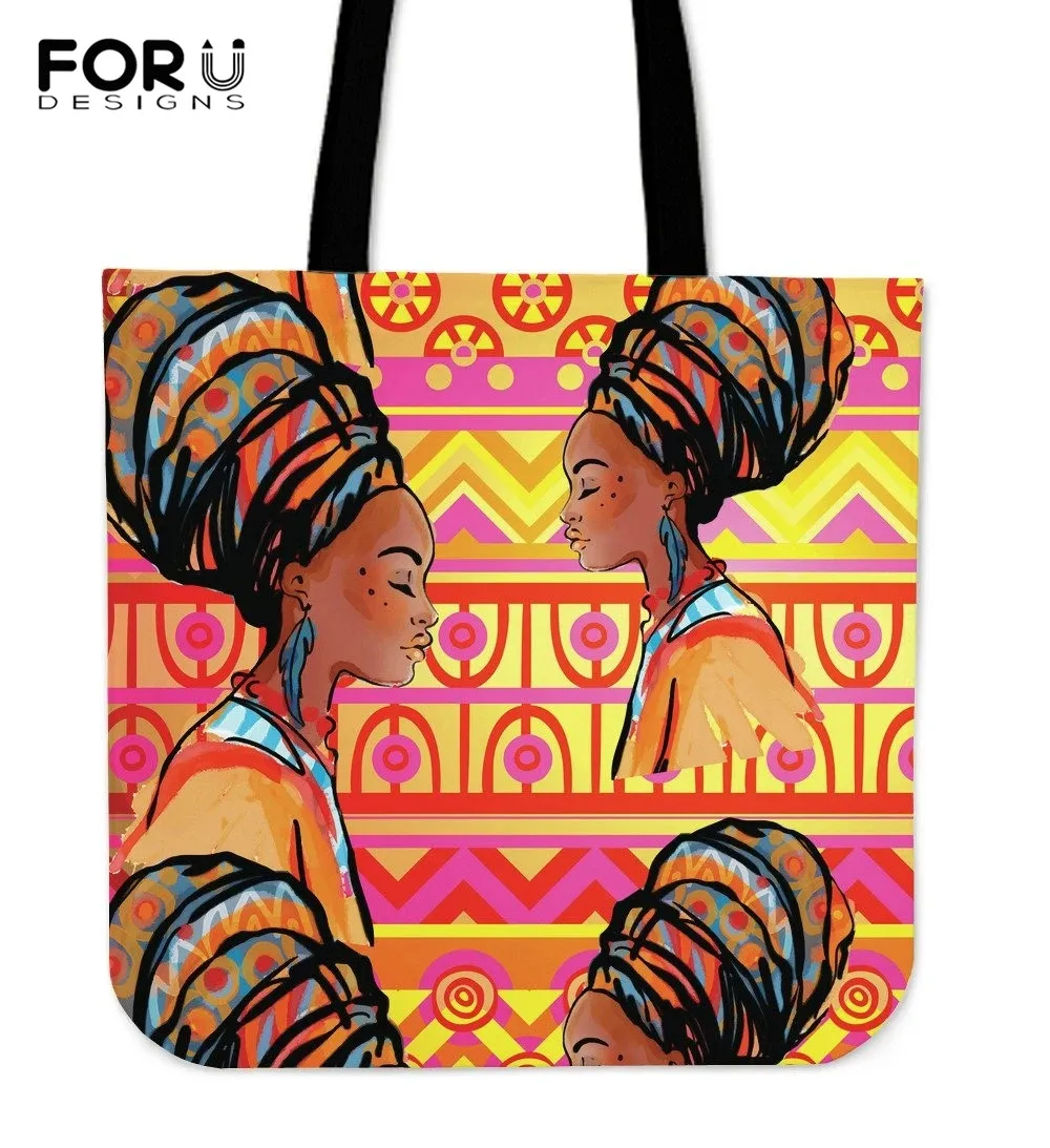

FORUDESIGNS индивидуальные африканские девушки принт Женская сумка Canvans Tote сумки с вашим логотипом повседневные дорожные пляжные сумки для женщ...