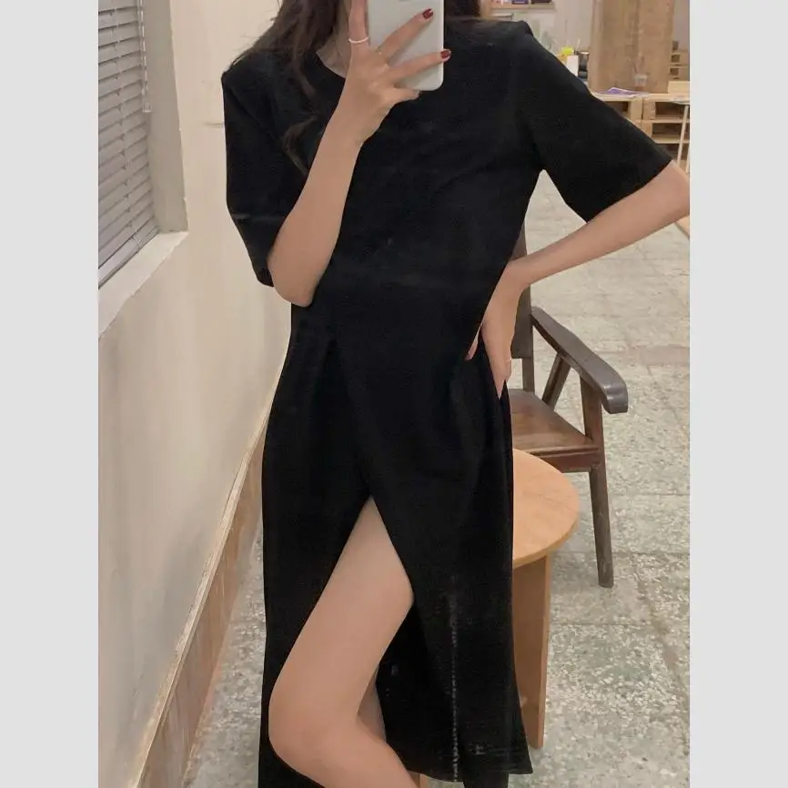 

summer long split short sleeved dress 13112#