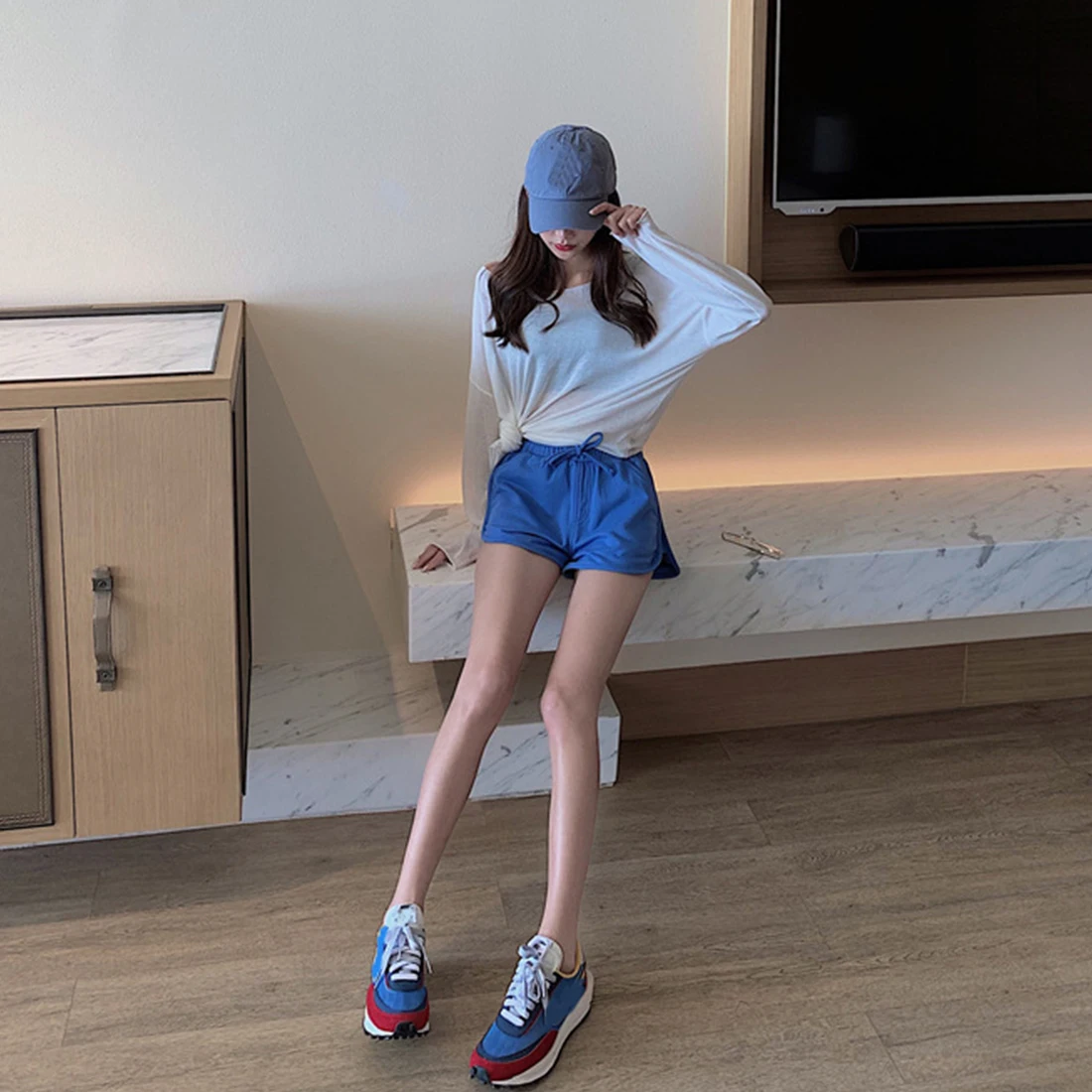 

Daily High Waist Drawstring Shopping With Pockets Women Shorts Spring Summer Elastic Band Loose Fashion Casual Fitness Running