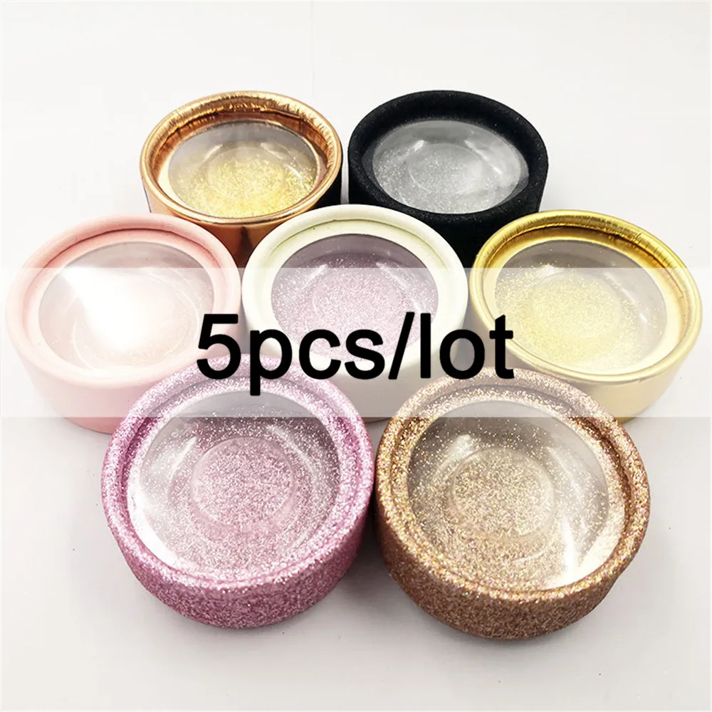 

5 шт., упаковка для накладных ресниц, коробки для ресниц, на заказ, ваш логотип, поддельные 3d норковые ресницы, блестящий круглый пустой чехол ...