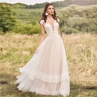bohemian v neck sleeveless wedding dress lace applique grenadine 2021 elegant white women couture strapless bridal gowns