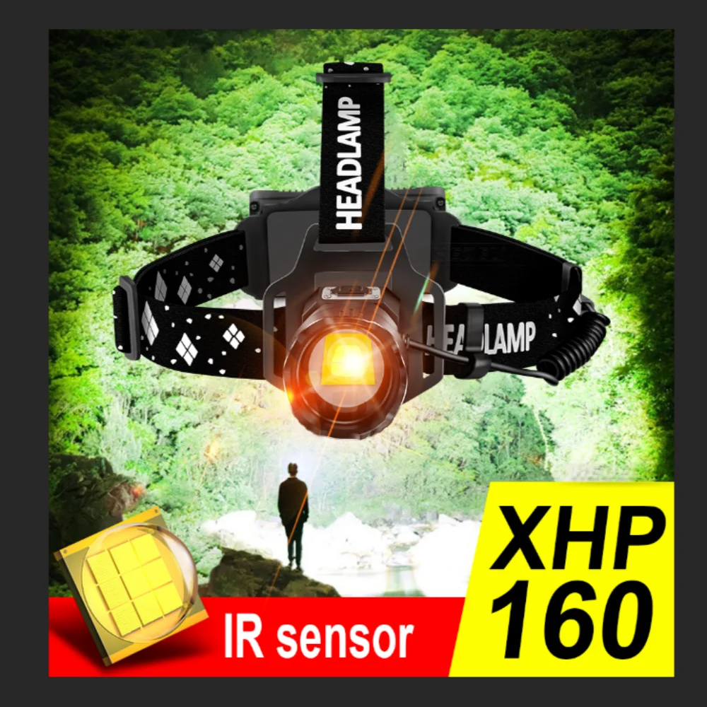 

2021 новейший светодиодный налобный фонарь XHP160 Ультра мощный светодиодный налобный фонарь 18650 перезаряжаемый налобный фонарь XHP90 Usb лампа для...