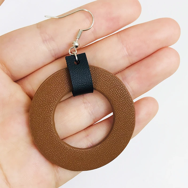 Женские серьги из искусственной кожи Cpop коричневые и синие элегантные с